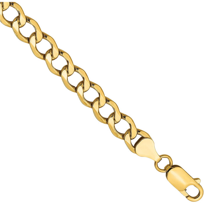 14K Solid Yellow Gold 6.5mm Curb Link Chain Bracelet