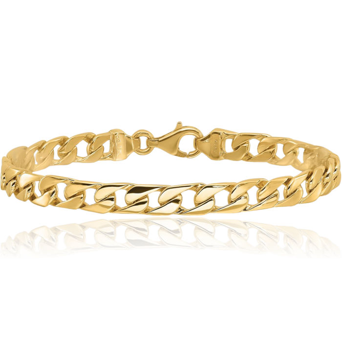 14K Solid Yellow Gold 6.5mm Curb Link Chain Bracelet