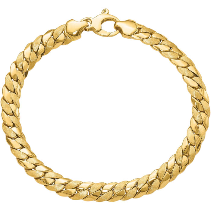 14K Solid Yellow Gold 6.5mm Curb Link Chain Bracelet