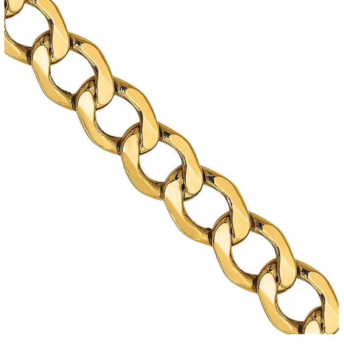 14K Solid Yellow Gold 6.5mm Curb Link Chain Necklace