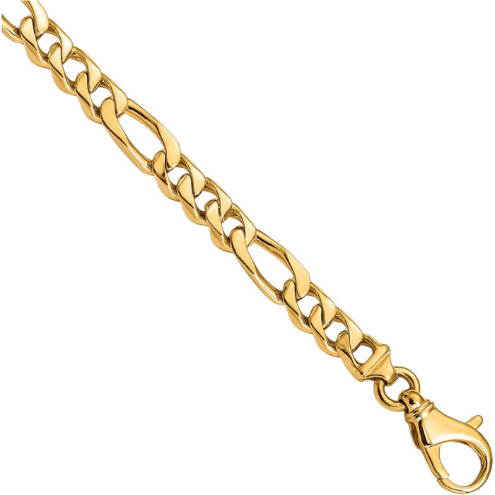 14K Solid Yellow Gold 6.5mm Figaro Link Chain Bracelet