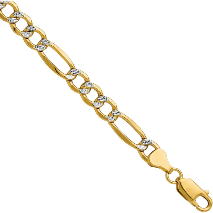 14K Solid Yellow Gold 6.5mm Figaro Link Chain Bracelet