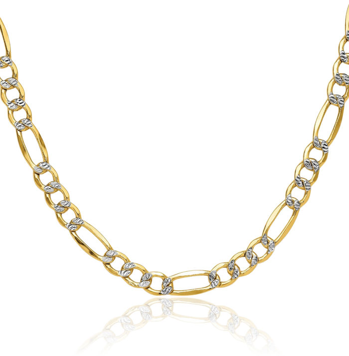 14K Solid Yellow Gold 6.5mm Figaro Link Chain Necklace