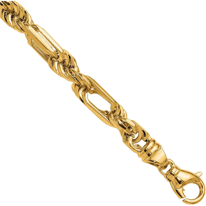 14K Solid Yellow Gold 6.5mm Figaro Link Rope Chain Bracelet