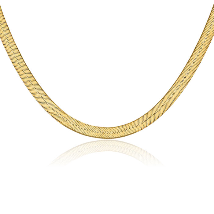 14K Solid Yellow Gold 6.5mm Herringbone Chain Necklace