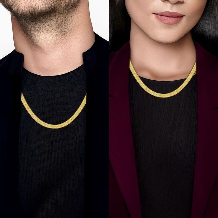 14K Solid Yellow Gold 6.5mm Herringbone Chain Necklace