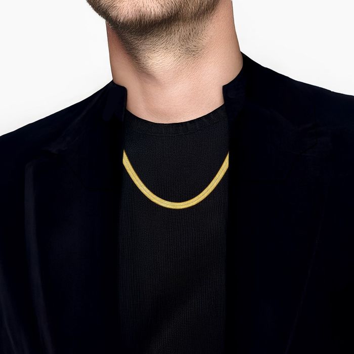 14K Solid Yellow Gold 6.5mm Herringbone Chain Necklace
