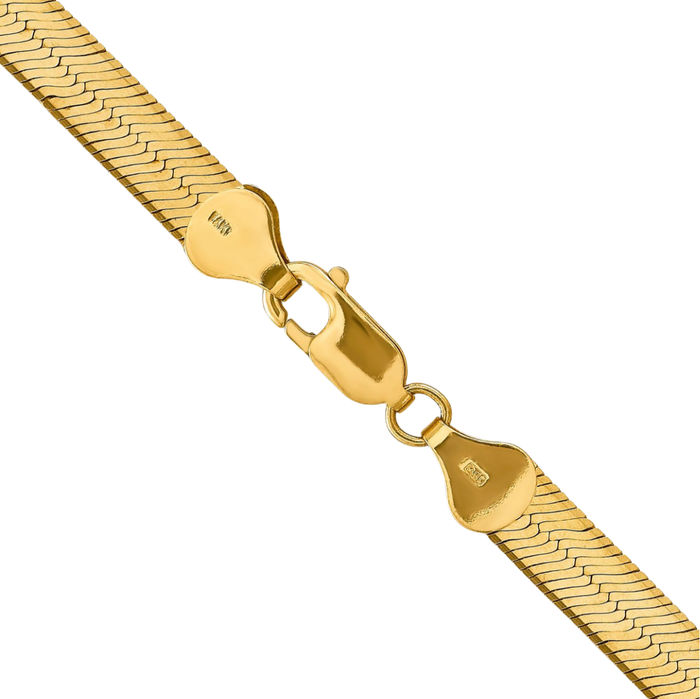 14K Solid Yellow Gold 6.5mm Herringbone Chain Necklace