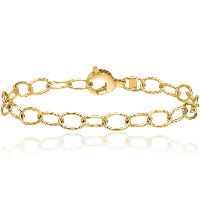 14K Solid Yellow Gold 6.5mm Oval Cable Rolo Link Chain Bracelet