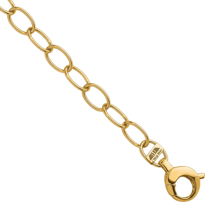 14K Solid Yellow Gold 6.5mm Oval Cable Rolo Link Chain Bracelet