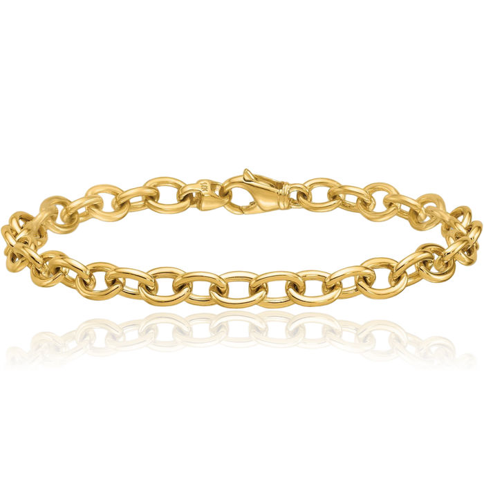 14K Solid Yellow Gold 6.5mm Oval Cable Rolo Link Chain Bracelet