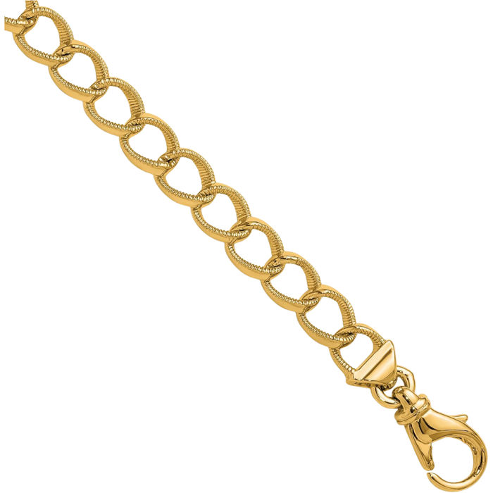 14K Solid Yellow Gold 6.5mm Oval Cable Rolo Link Chain Bracelet