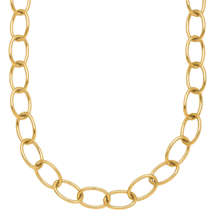 14K Solid Yellow Gold 6.5mm Oval Cable Rolo Link Chain Belcher Necklace