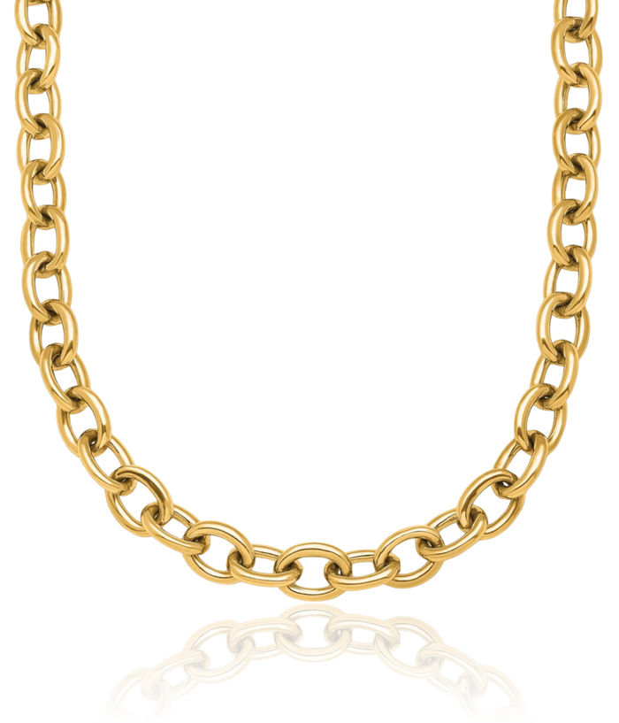 14K Solid Yellow Gold 6.5mm Oval Cable Rolo Link Chain Belcher Necklace