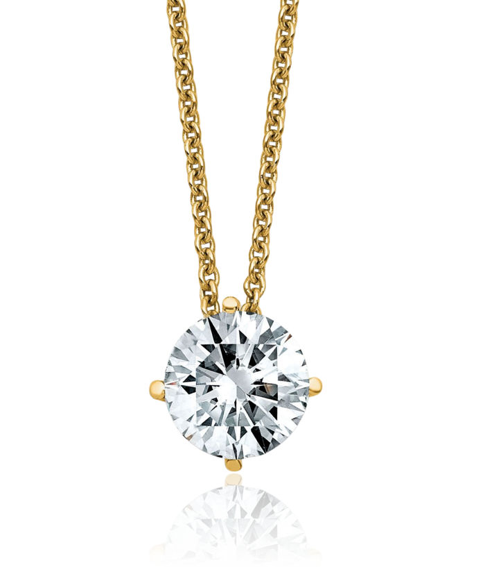 14K Solid Yellow Gold 6.5mm Round Moissanite Solitaire Chain Necklace