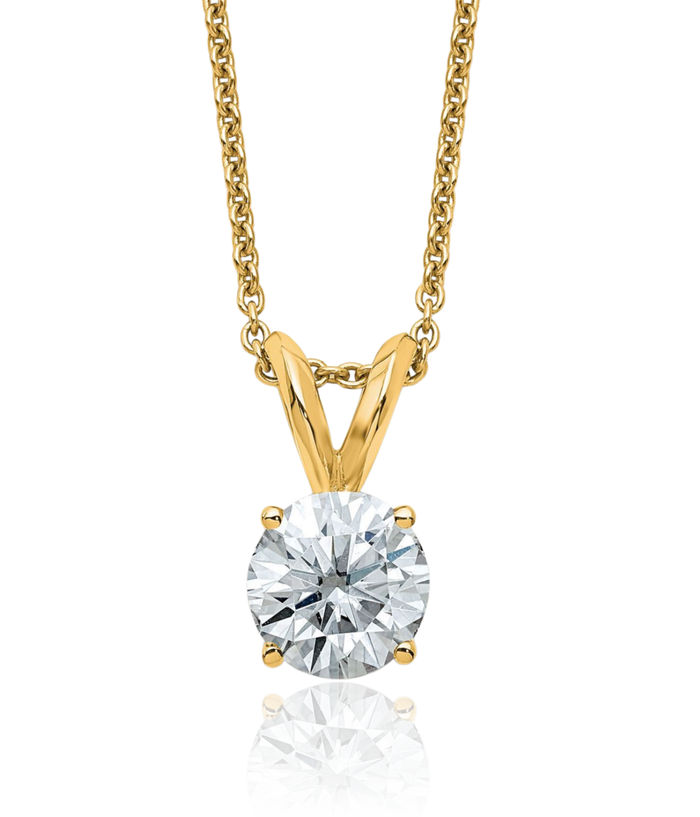 14K Solid Yellow Gold 6.5mm Round Moissanite Solitaire Chain Necklace