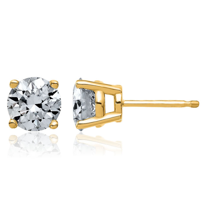 14K Solid Yellow Gold 6.5mm Round Solitaire Moissanite Stud Earrings