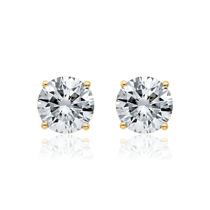 14K Solid Yellow Gold 6.5mm Round Solitaire Moissanite Stud Earrings