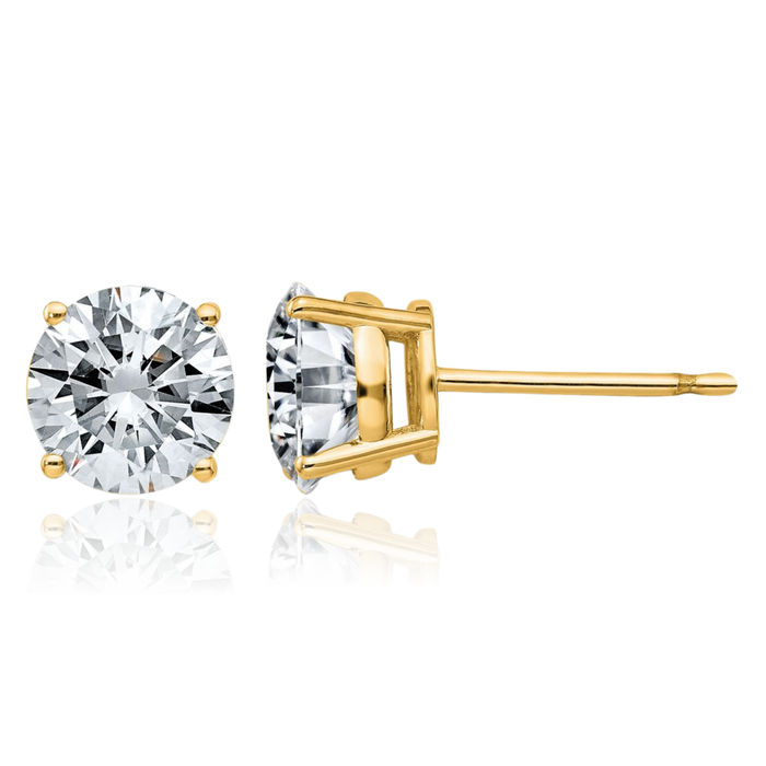 14K Solid Yellow Gold 6.5mm Round Solitaire Moissanite Stud Earrings