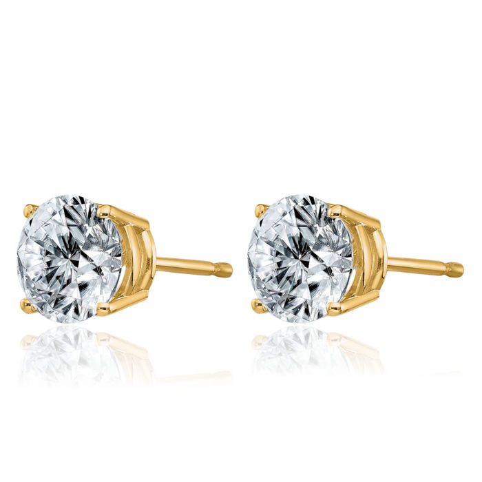 14K Solid Yellow Gold 6.5mm Round Solitaire Moissanite Stud Earrings