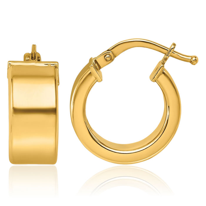 14K Solid Yellow Gold 6.5x14.25mm Tube Round Small Hoop Earrings