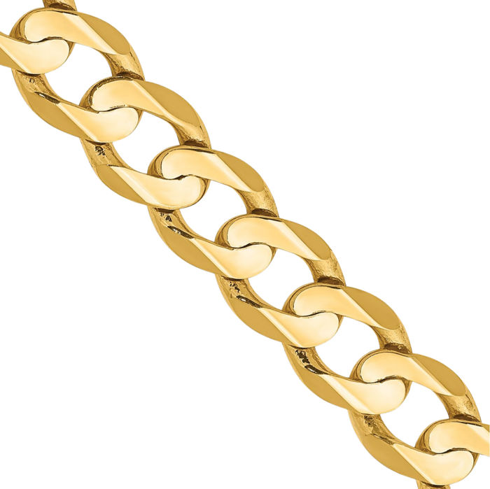 14K Solid Yellow Gold 6.75mm Concave Curb Link Chain Necklace