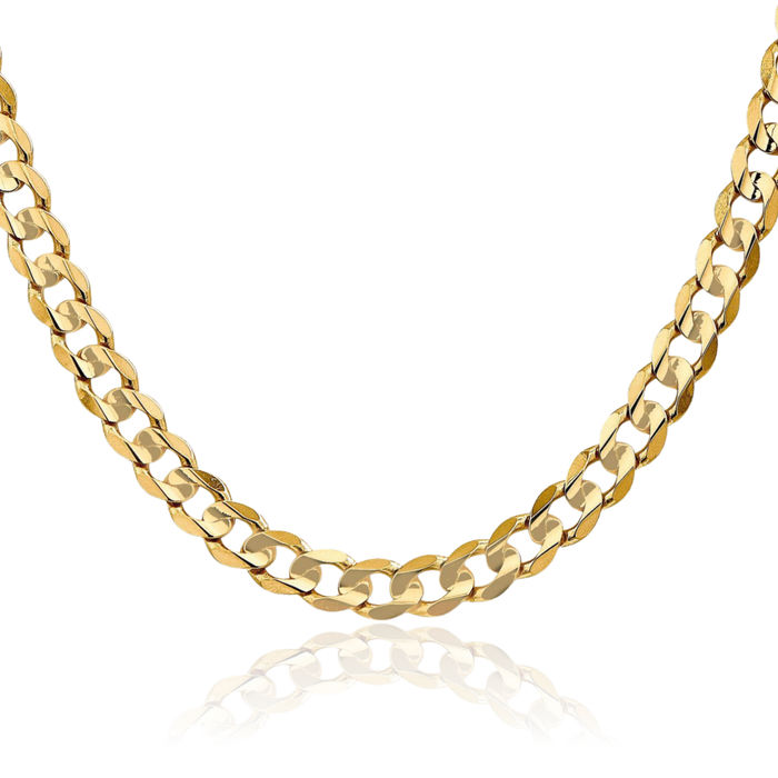 14K Solid Yellow Gold 6.75mm Concave Curb Link Chain Necklace