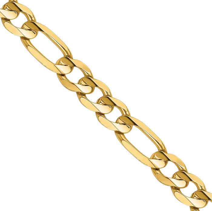 14K Solid Yellow Gold 6.75mm Concave Figaro Link Chain Necklace