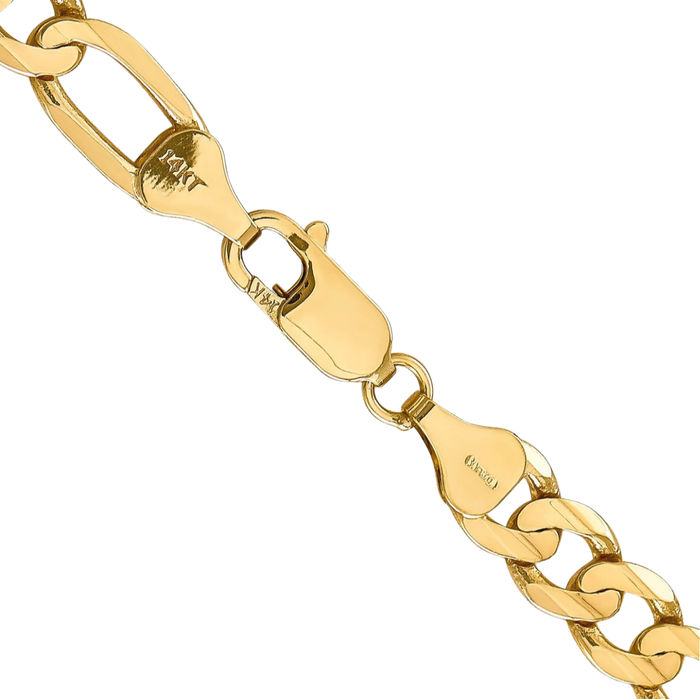 14K Solid Yellow Gold 6.75mm Concave Figaro Link Chain Necklace