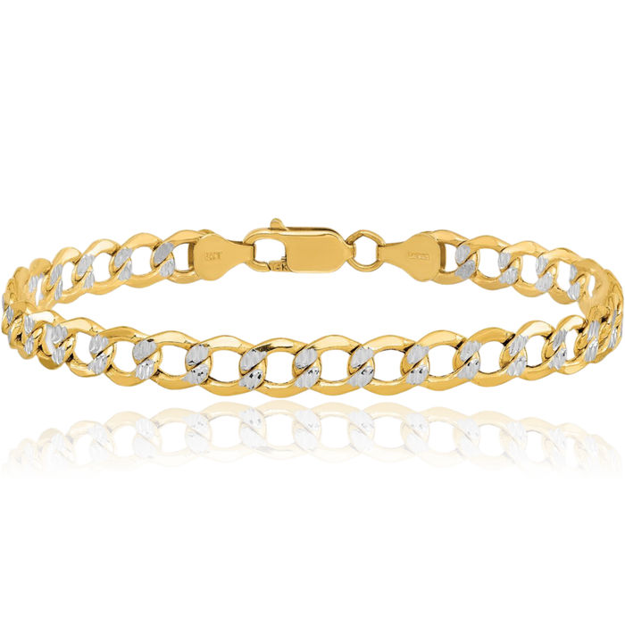 14K Solid Yellow Gold 6.75mm Curb Link Chain Bracelet