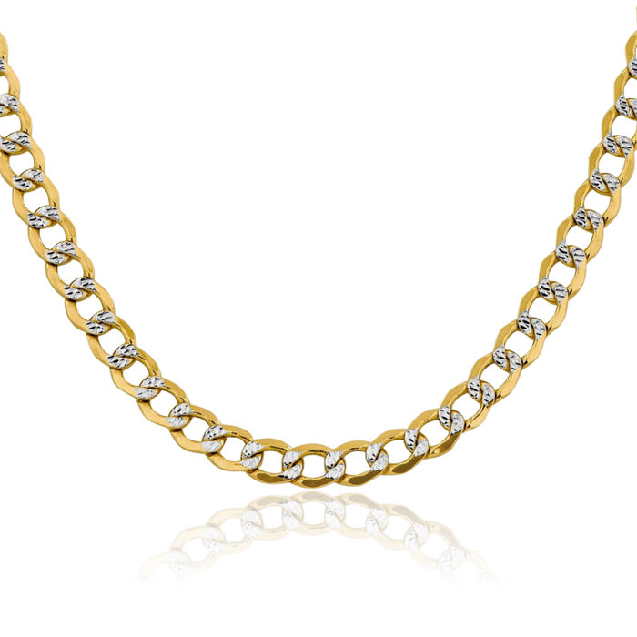 14K Solid Yellow Gold 6.75mm Curb Link Chain Necklace