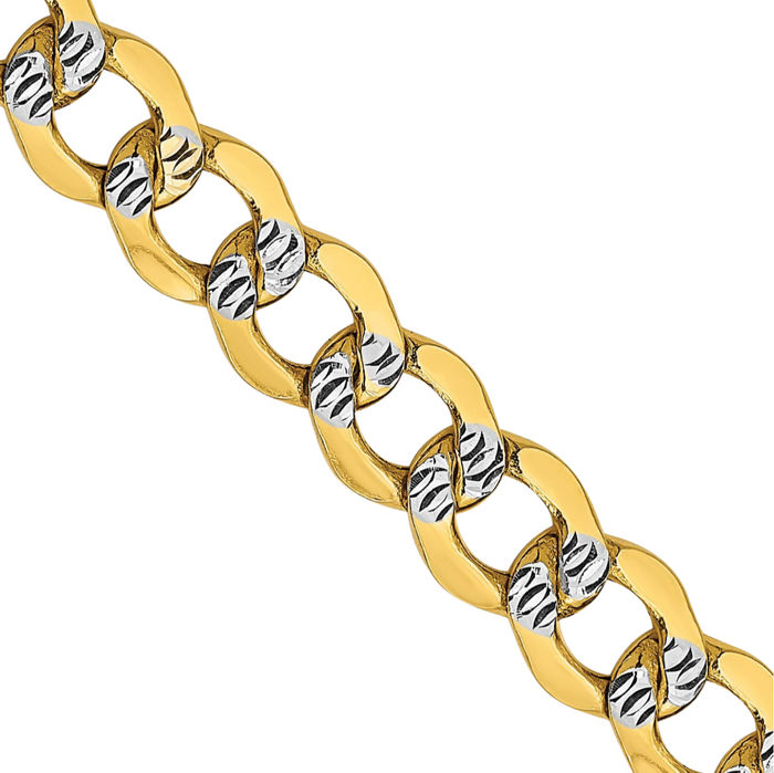 14K Solid Yellow Gold 6.75mm Curb Link Chain Necklace