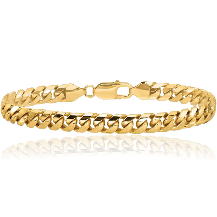 14K Solid Yellow Gold 6.75mm Miami Cuban Curb Link Chain Bracelet