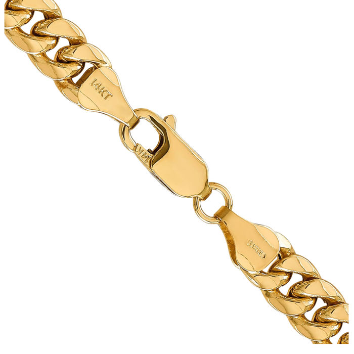 14K Solid Yellow Gold 6.75mm Miami Cuban Curb Link Chain Necklace