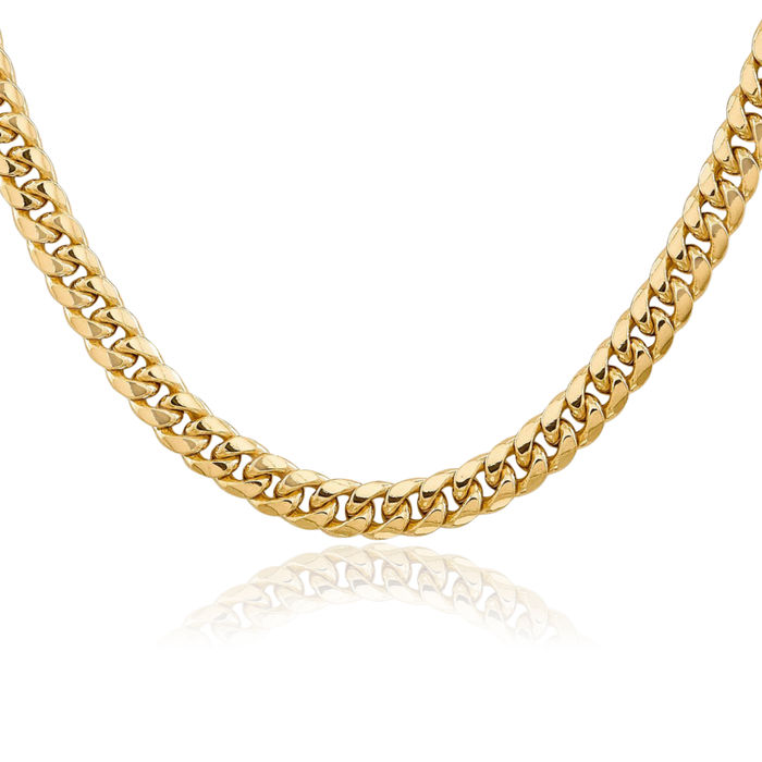 14K Solid Yellow Gold 6.75mm Miami Cuban Curb Link Chain Necklace