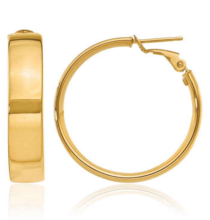 14K Yellow Gold 6.75mm Large Omega Back Hoop Earrings