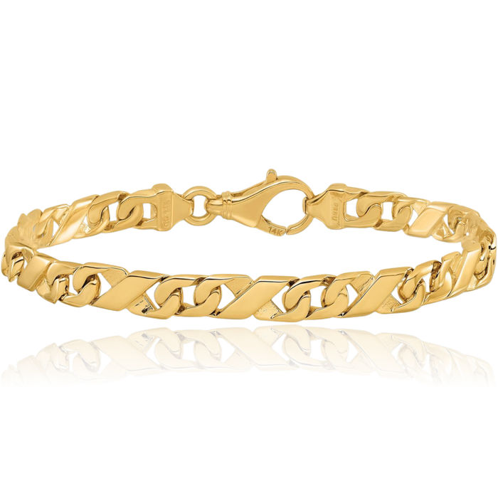 14K Solid Yellow Gold 6.7mm Link Chain Bracelet