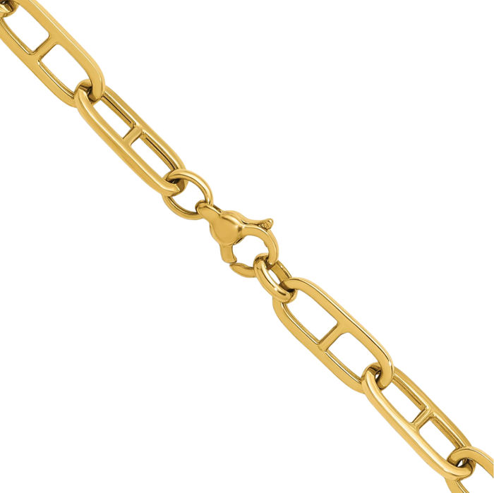 14K Solid Yellow Gold 6.85mm Anchor Mariner Link Chain Necklace