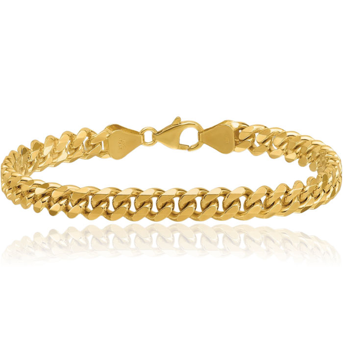 14K Solid Yellow Gold 6.8mm Curb Link Chain Bracelet