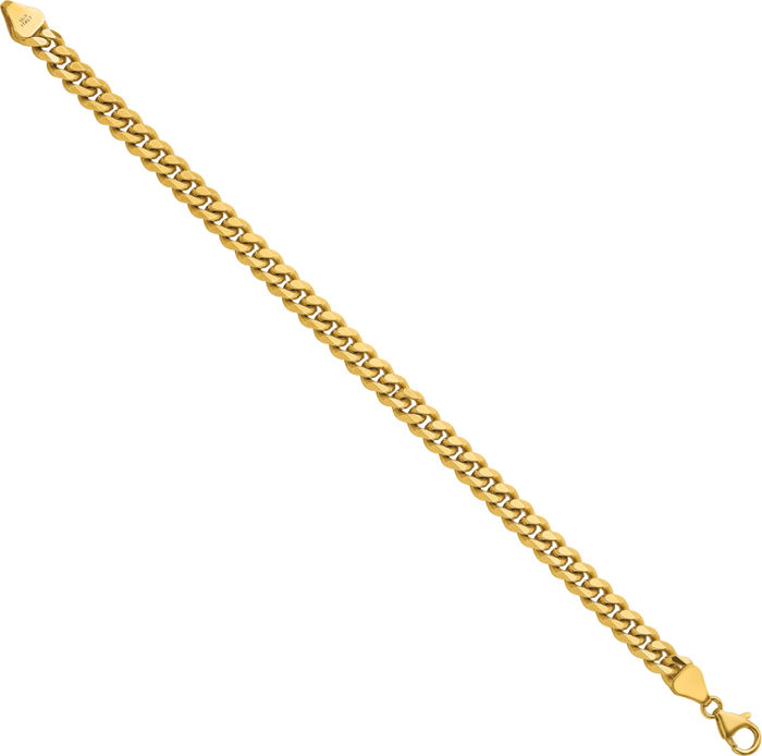 14K Solid Yellow Gold 6.8mm Curb Link Chain Bracelet