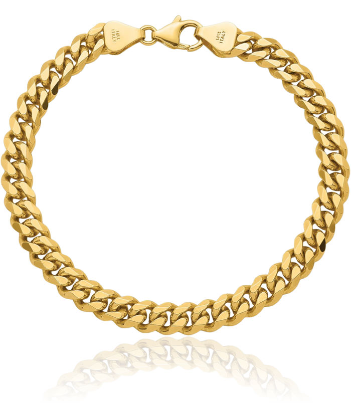 14K Solid Yellow Gold 6.8mm Curb Link Chain Bracelet