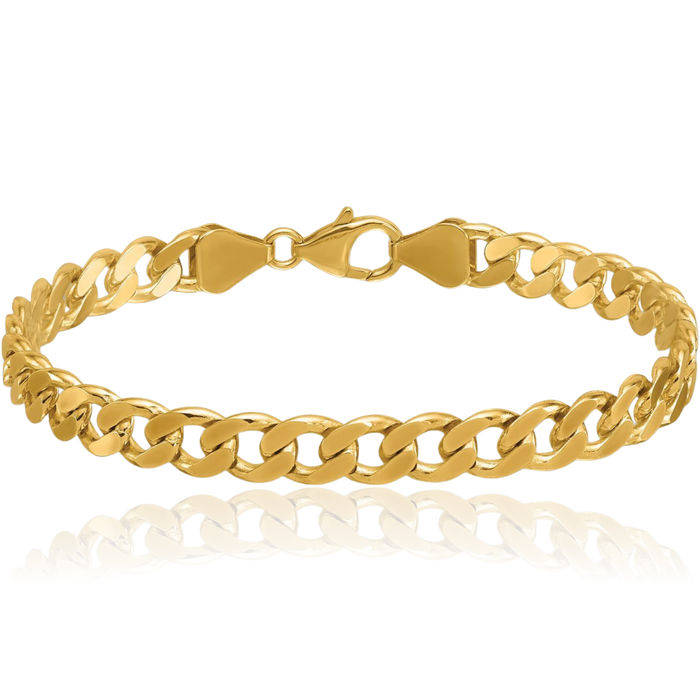 14K Solid Yellow Gold 6.8mm Curb Link Chain Bracelet