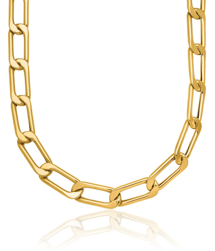 14K Solid Yellow Gold 6.8mm Enlongated Curb Link Chain Necklace