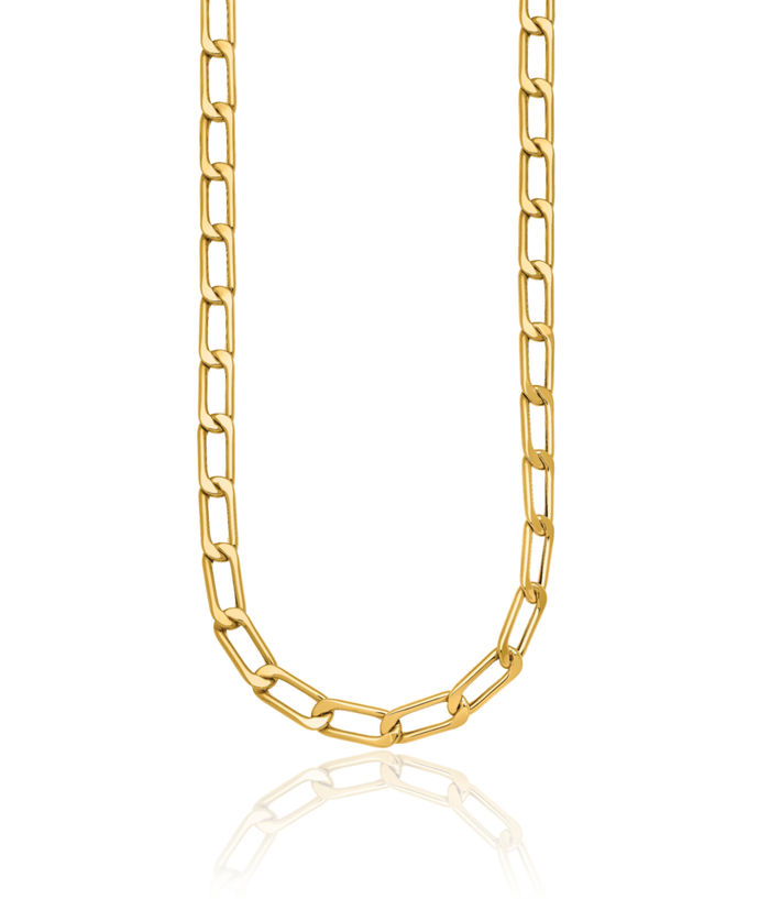 14K Solid Yellow Gold 6.8mm Enlongated Curb Link Chain Necklace