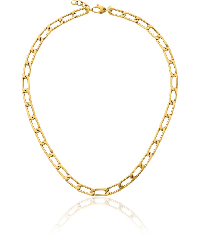 14K Solid Yellow Gold 6.8mm Enlongated Curb Link Chain Necklace