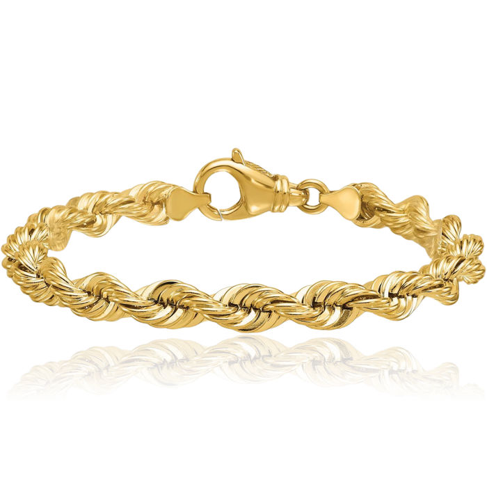 14K Solid Yellow Gold 6.8mm Rope Chain Bracelet