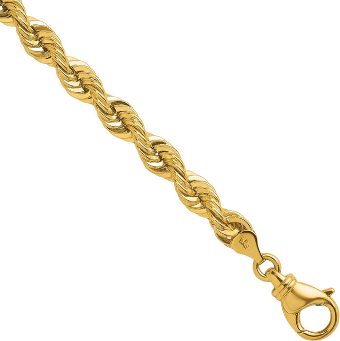 14K Solid Yellow Gold 6.8mm Rope Chain Bracelet