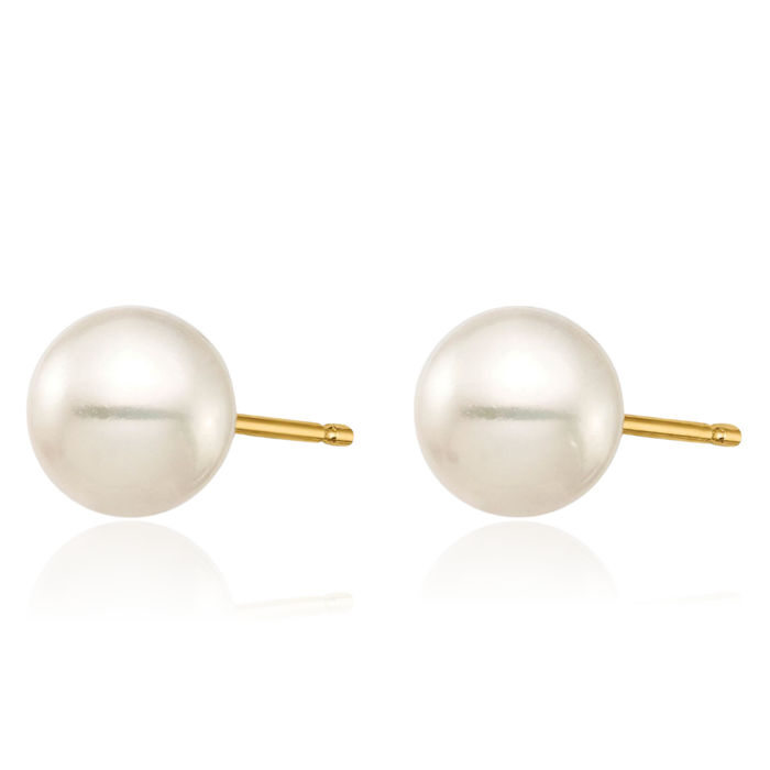 14K Solid Yellow Gold 6mm Black White Round Freshwater Cultured Pearl 2 Pair Stud Earrings Set