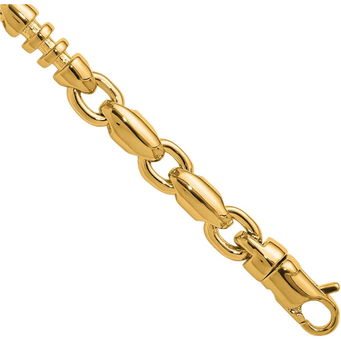 14K Solid Yellow Gold 6mm Bullet Link Chain Bracelet