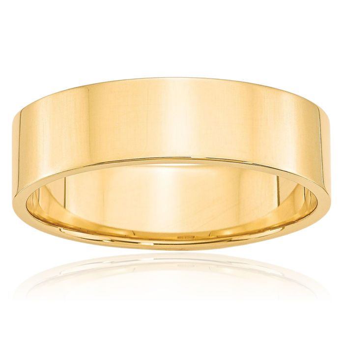 14K Solid Yellow Gold 6mm Plain Classic Wedding Band Ring